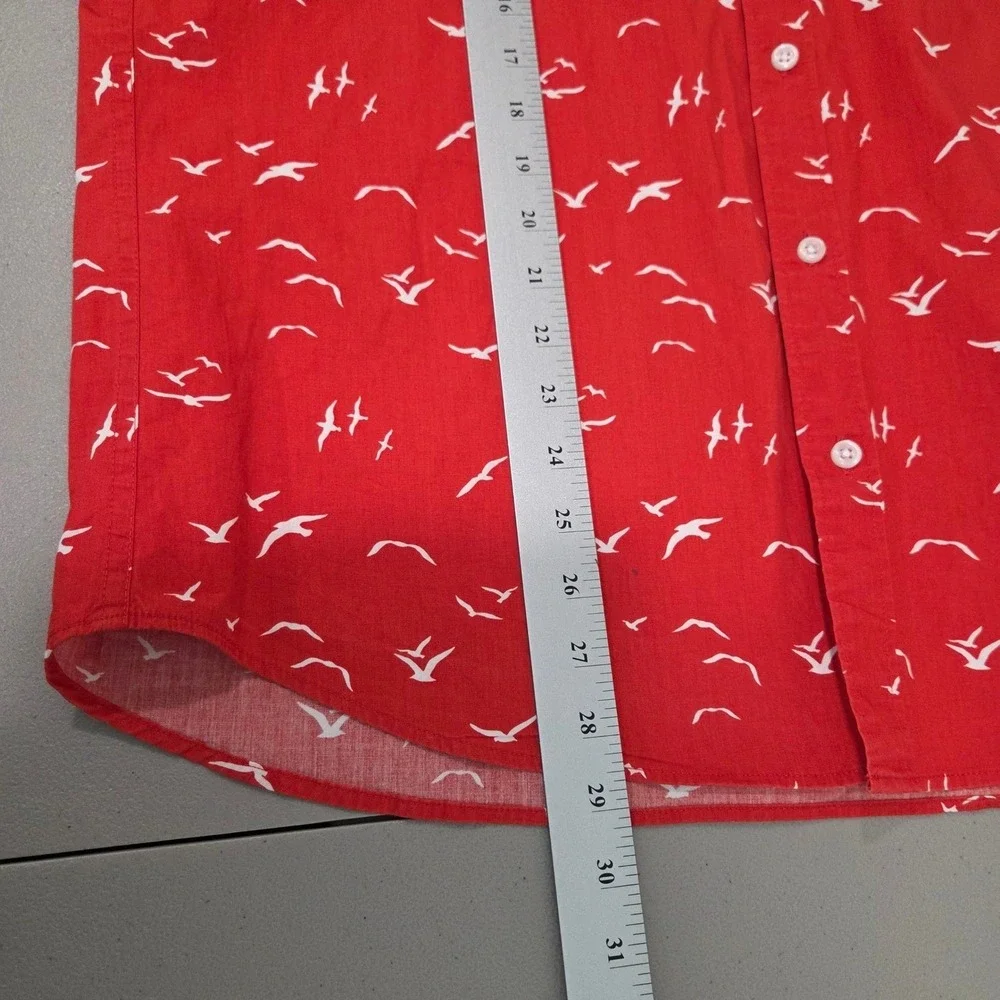 J.Crew‎ Mens Red Cotton Button Down Shirt XL Bird Print Slim Fit Casual Preppy